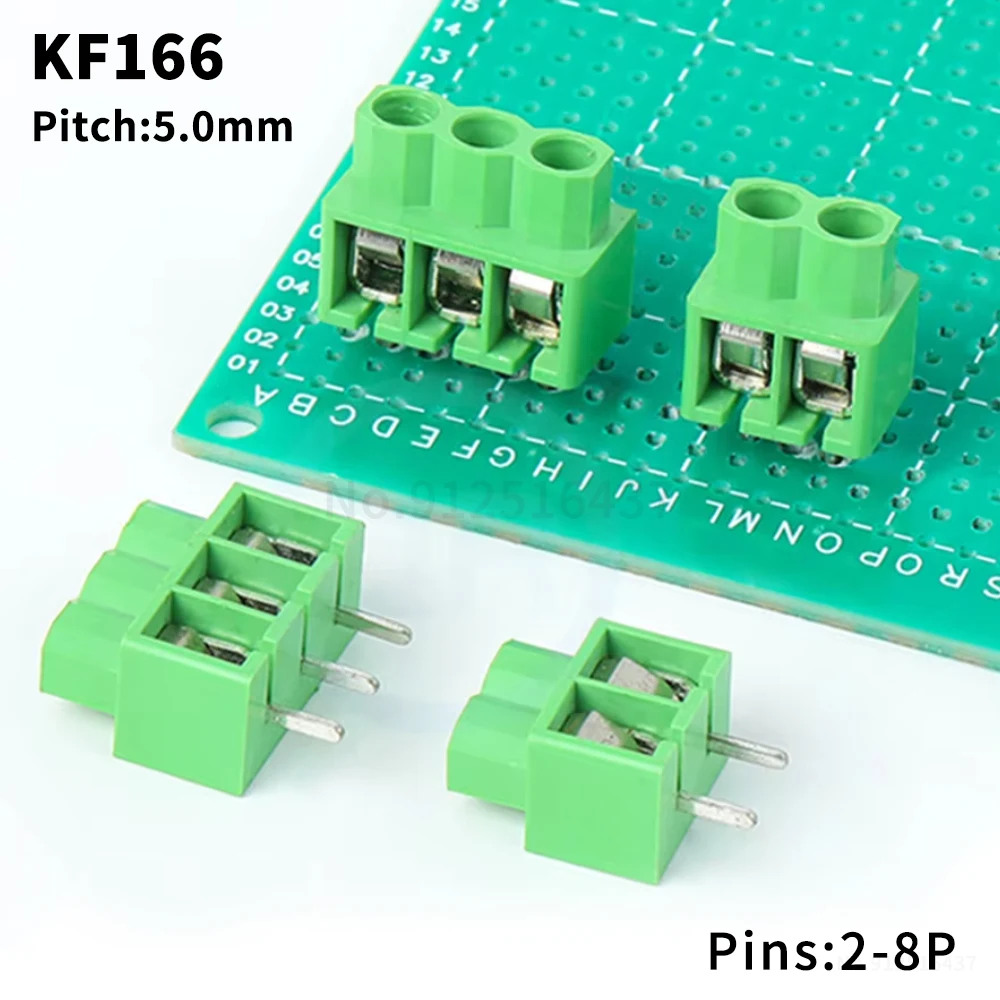 (10 pcs) KF 166 - 5.0MM Screw Type PCB Terminal Block Pitch 5.0MM Terminal Block Shrapnel Type Inline Connector 2~8P KF166 - 5.0