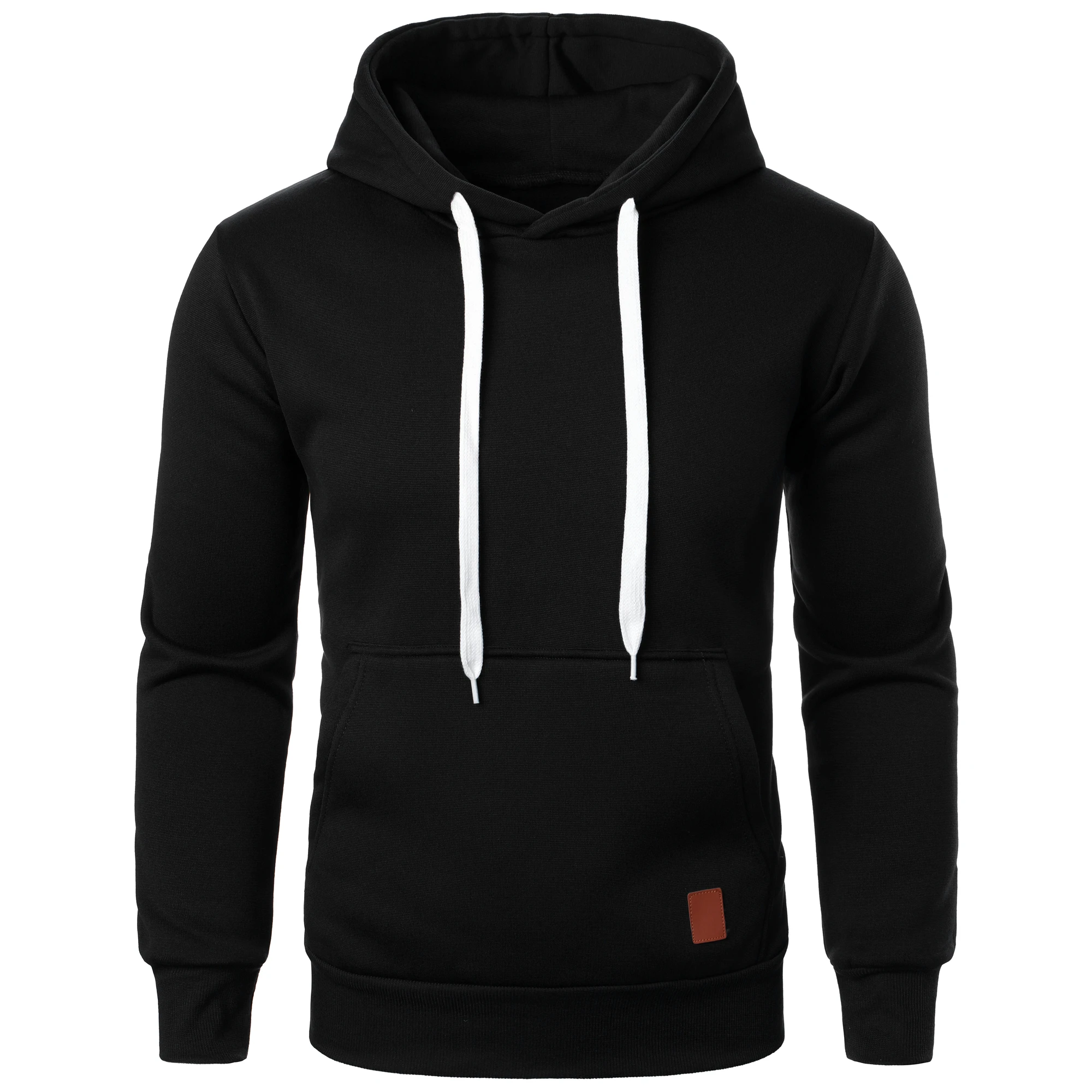 Men's autumn and winter solid color outdoor sports casual hoodie top view 3