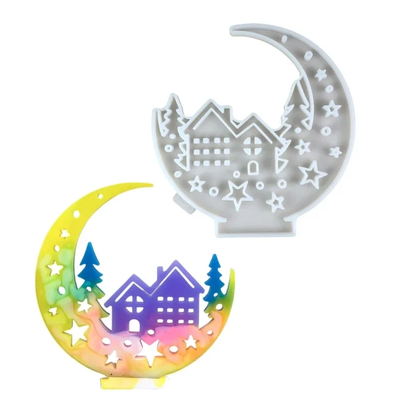 Moon Tree House Ornament Molds Silicone Bedroom Pendant Mold Home Table Decoration Moulds Unique Hand-Making Accessories