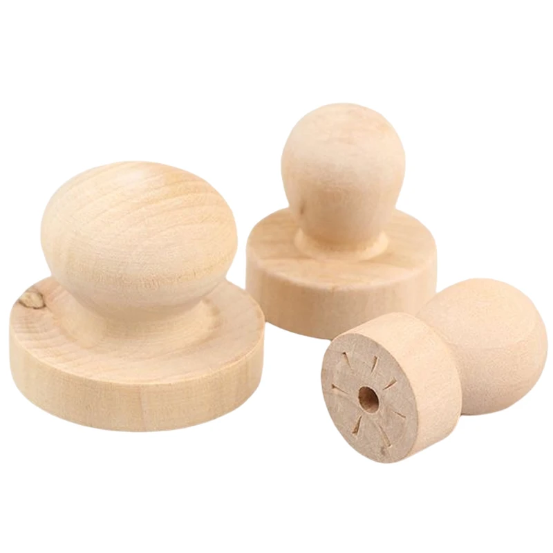 3pcs 2.5/3.8/5CM Rubber Stamp Handle Solid Wood Round Handle Wooden Seal Engraving Laser Material DIY Gift Accessories