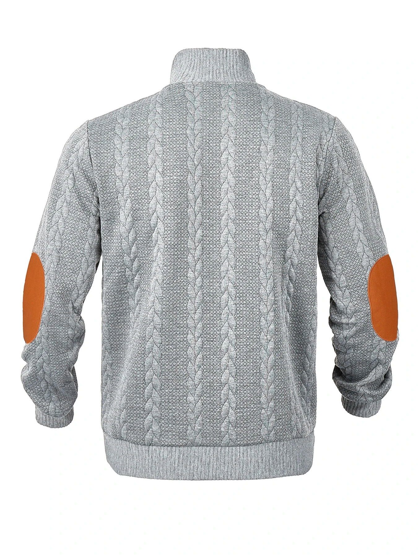 Men's Classic Cable Knit Sweatshirt Soft & Comfortable Stand Collar Pullover Button Placket Elbow Patches Daily Wear