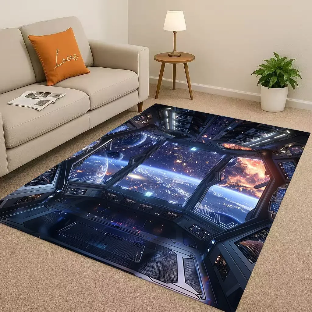 New Spacecraft Aircraft Cockpit Dashboard Living Room Non-Slip Area Rug Carpet for Bedroom Kids Playroom Sofa,Home Decor Doormat