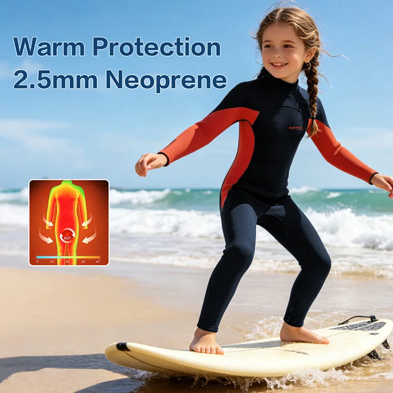 Kids Wetsuit 2.5mm Neoprene Thermal Swimsuit Back Zip Diving Suits for Girls Boys Long Sleeve Children Wet Suits for Swimming