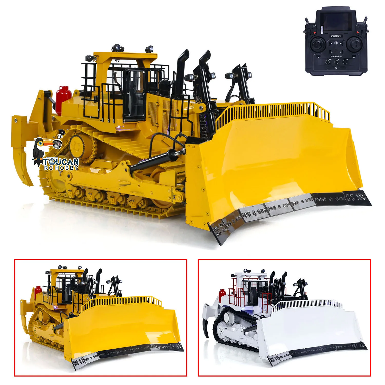 RTR D11T RC Hydraulic 1/14 Metal Bulldozer Radio Control Dozer Model with Smoking 3 Rear Plows Electric Ladder Light Sound Set