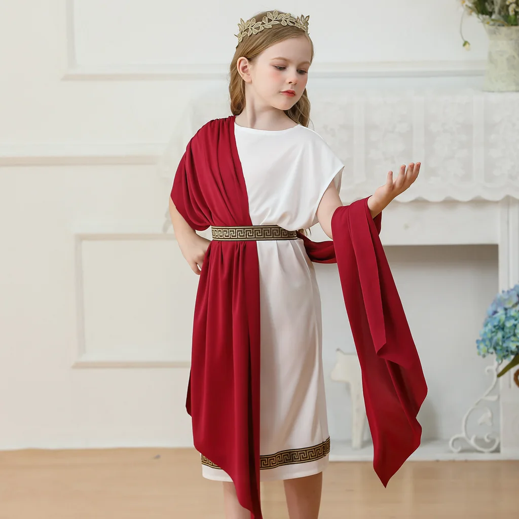 Halloween Children's Costume Greek Goddess Cosplay Girl Blue Fashion Dress Roman Carnival Party Stage Drama Performance Costume