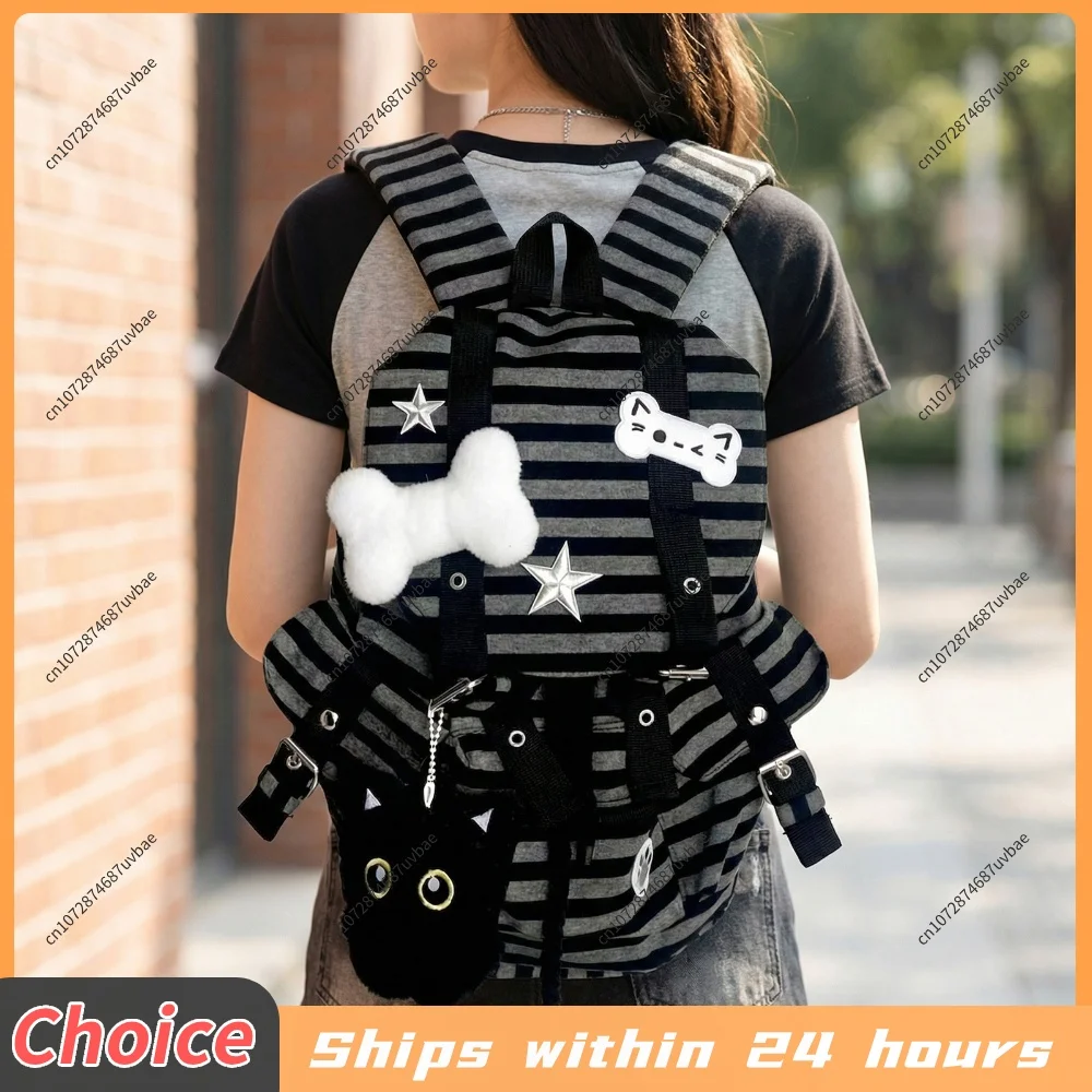 Vintage Striped Backpack Large Capacity Versatile  Bag Multi-Pocket Casual Stripe Bookbags Travel Vacation Backpacks