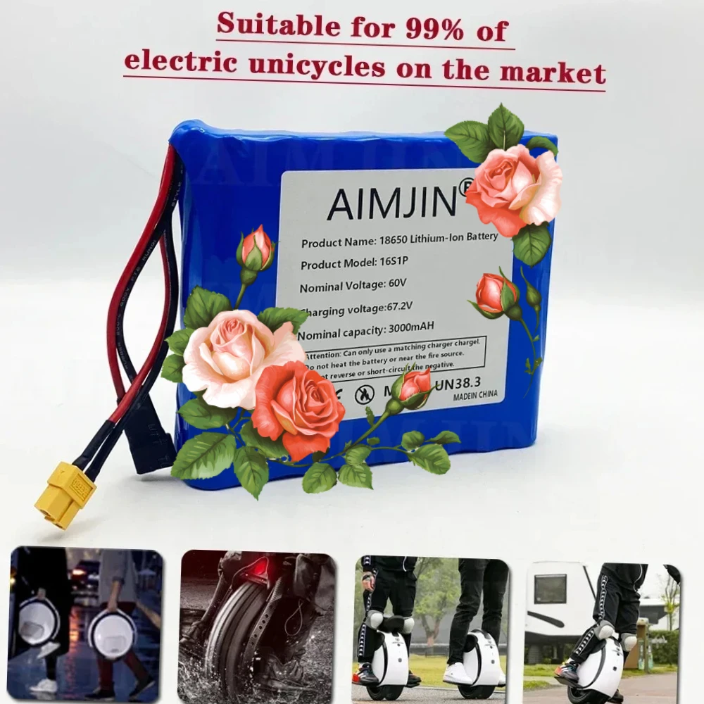 60V 3000mah Used for Electric Unicycle Electric Scooter New Bestselling 16s1p 132wh Lithium Ion Rechargeable Battery