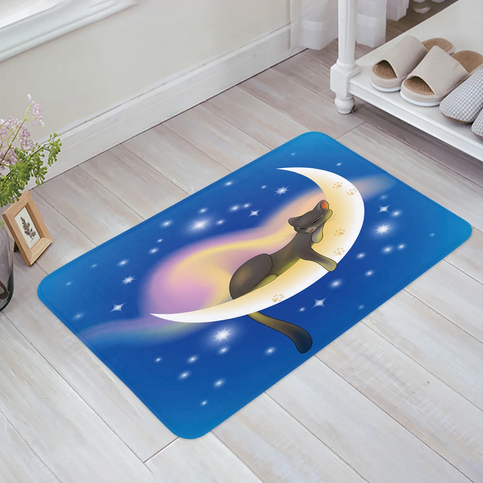 

Moon Cat Stars Cute Pet Kitchen Floor Mat Living Room Decor Carpet Home Hallway Entrance Doormat Balcony Door Anti Slip Rug