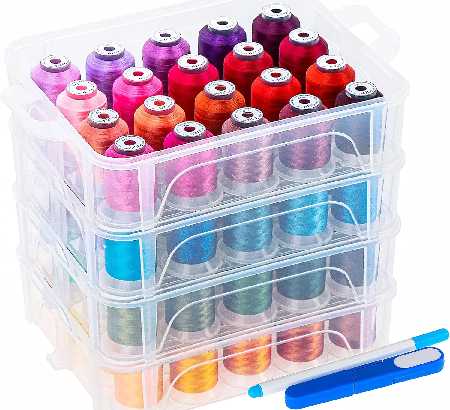 

80 катушек по 500 м вышивальных ниток с прозрачным контейнером для хранения, совместимые цвета