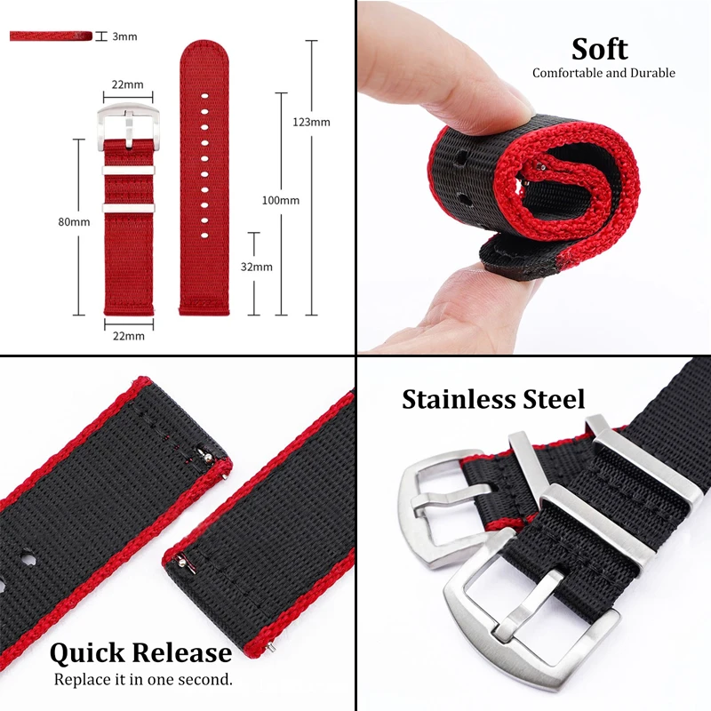 18mm 20mm 22mm 24mm Nylon Watch Strap Quick Release Cancas Watch Band Universal Women Men Bracelet Sport Wristband