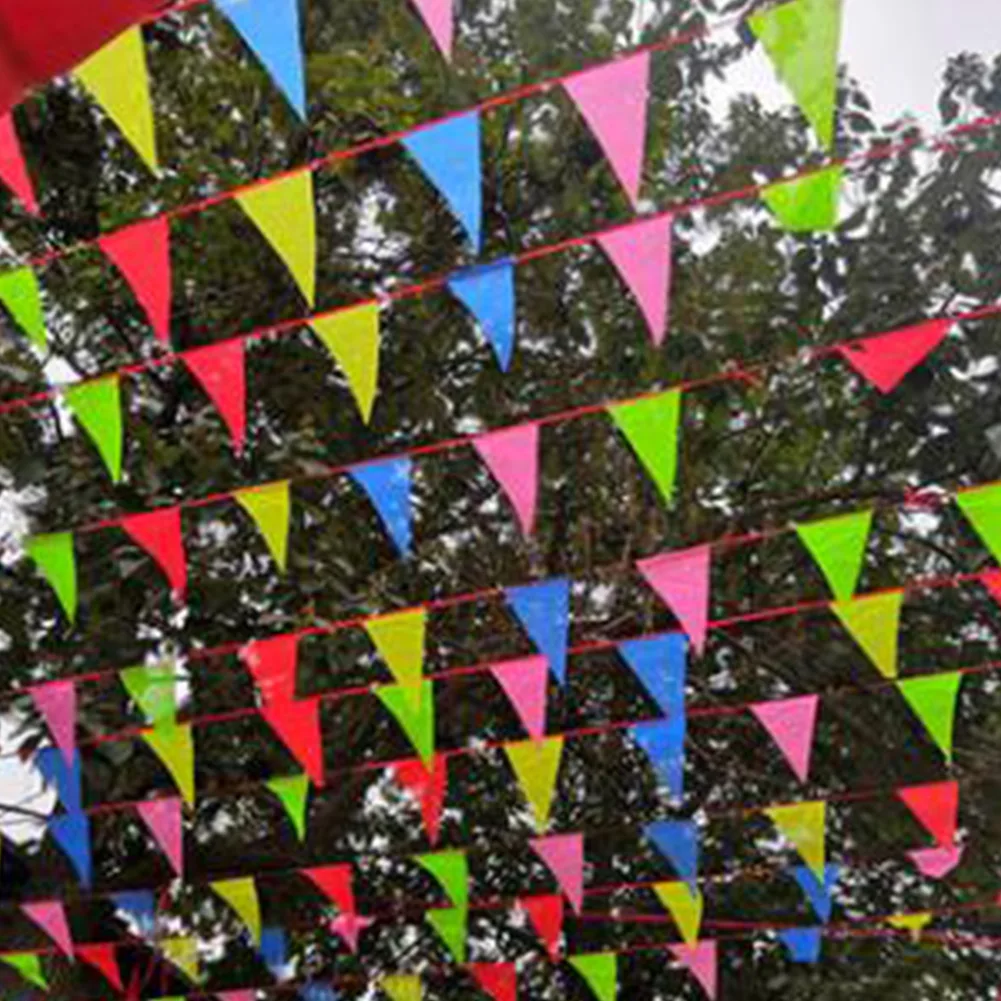 50/80/100M Colorful Triangle Flags Bunting For Wedding Party Festival Banner Buntings Kindergarten Outdoor Garden Street Decor