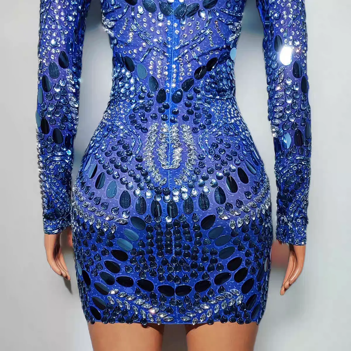 Volledige Diamond Gedrukt Sexy Afslanken Korte Rok Nachtclub Bar DJ Zangeres Dans Team Prestaties Kleding Party Thema Show