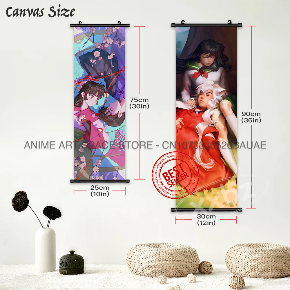 Inuyasha Hängende Malerei Higurashi Kagome Wandkunst Cartoon Kikyou Home Dekorative Sesshoumaru Anime Poster Sango Scroll Bild – Detail 5