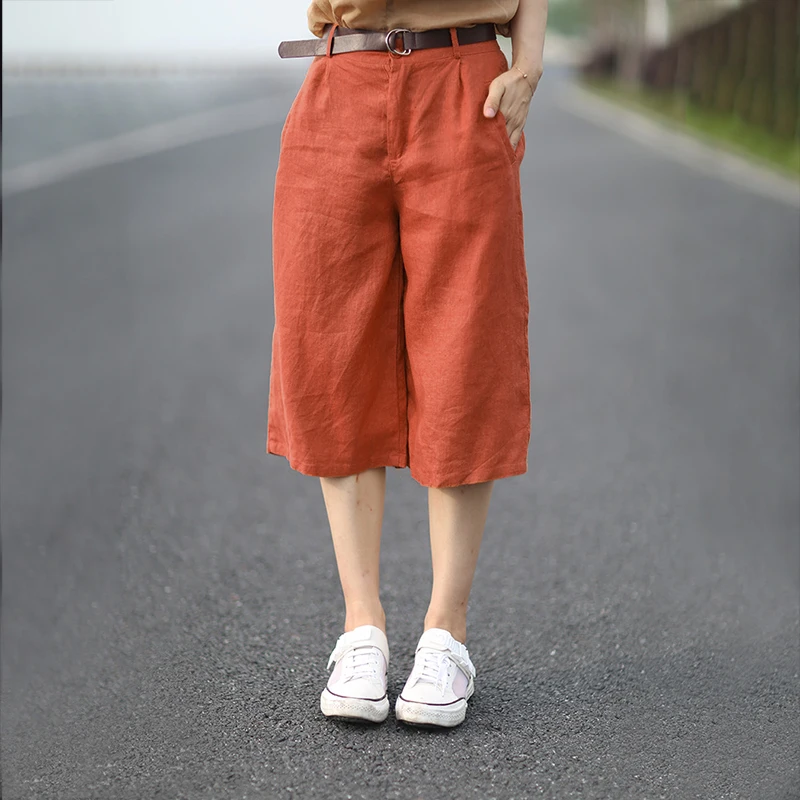 

plus Size Women's Wide Leg Pants Casual Linen Five-Quarter Length High Waist Commuter Sle Korean Faion Summer Autumn Thin