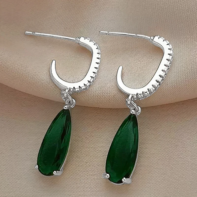Huitan Birne Grün CZ Tropfen Ohrringe für Frauen Temperament Gold Farbe Ohr Hängen Ohrringe Büro dame Luxus Trendy Schmuck – Detail 10
