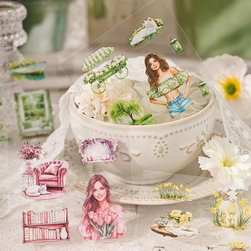 100Pcs Vintage Scrapbooking Stickers Lowering Seasons Series Handbook Gift Boxes Kit Stickers Cute Style DIY Journal Decor