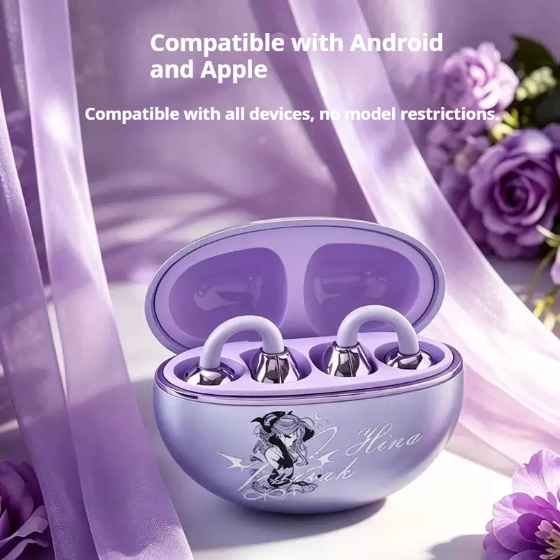 Blue Archive Sorasaki Hina Ear Clip Wireless Earbuds, Anime Open Ear Bluetooth Headphones with Gift Box Badge Card Sticker