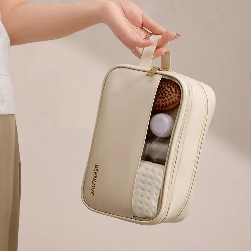 

Ins Style Women Makeup Organizer Portable with Handle Travel Cosmetic Pouch Large Capacity Double zipper Handheld Bag Travel Use