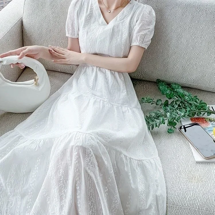 Lace Dress for Women Summer 2023 Style Long Shows Cotton Skirt Women Clothing Party Dresses Vestido Dress