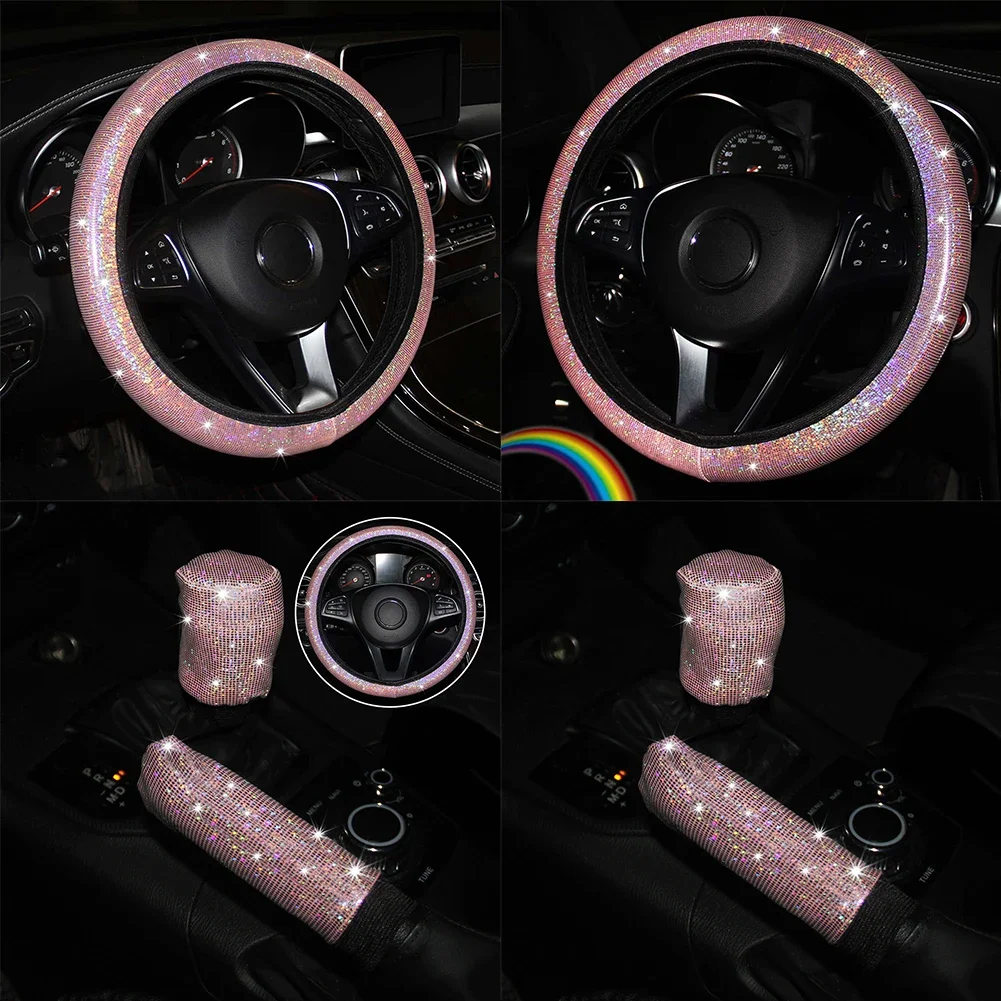 Universelle Auto-Lenkradabdeckung 37/38cm Elastischer Lenkradüberzug Farbenfrohe Bronzierte Diamant-BlingBling Lenkrad-Accessoires
