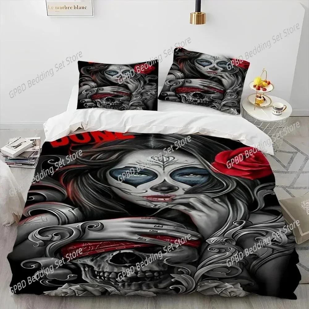 3D Horror Gothic Female Skull Dead Girl Bedding Set Single Twin Double Queen King Cal King Size Bed Linen Set