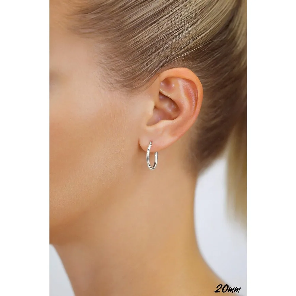 

14k White Gold Classic Round Hoop Earrings