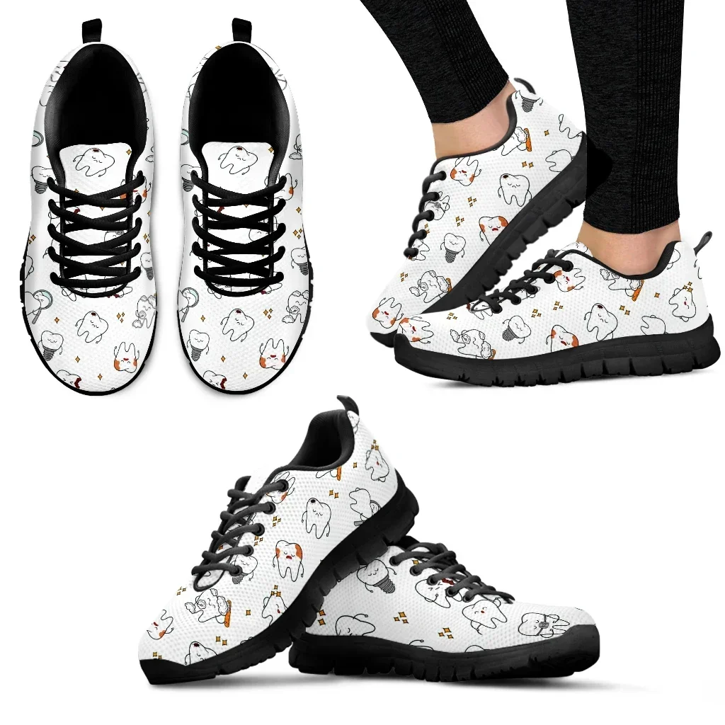 

Cute Cartoon Dentist Tooth Cartoon Pattern Femme Flat Shoes Breathable Air Casual Sneaker for Women Non-Slip Zapatos