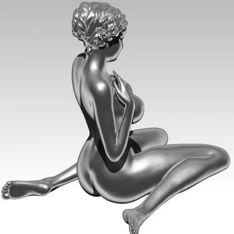 Nueva decoración plateada, estatua de mesa desnuda para mujer, arrodillada con manos entre las piernas, escultura femenina desnuda, decoración artística para el hogar y la Oficina