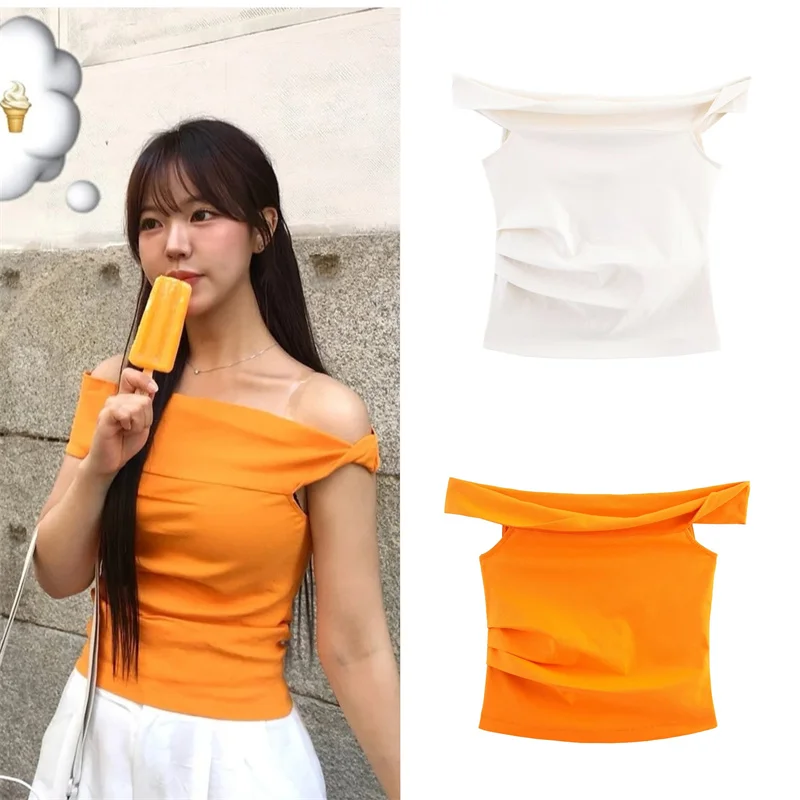 

Women's Blouse New Summer 2025 Solid Color Straight Neck Sleeveless Asymmetrical Twisted SlimFop Sexy and Fashionable Personal