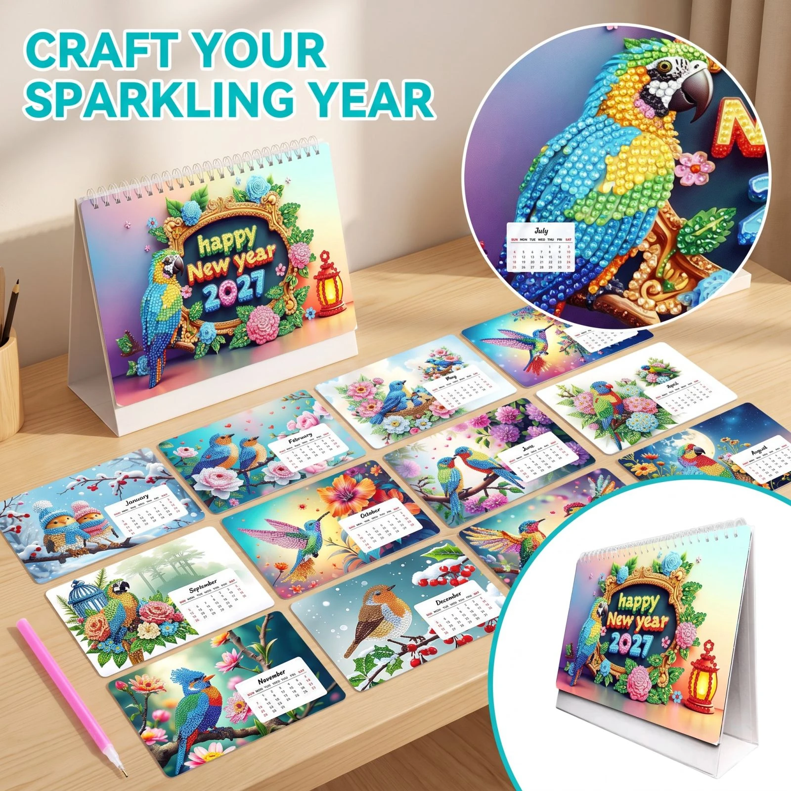 2027 Wall Calendar DIY Diamond Painting Calendar Seasonal DIY Wall Hanging Calendar Birthday Gifts Home Wall Decor