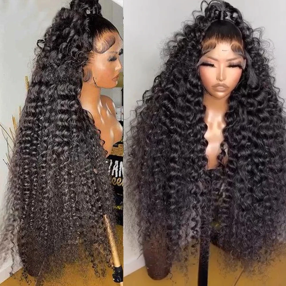 Kinky Curly Black Color Lace Front Wig For Women Synthetic Hair Wigs Glueless Soft 180%Density Preplucked Cosplay