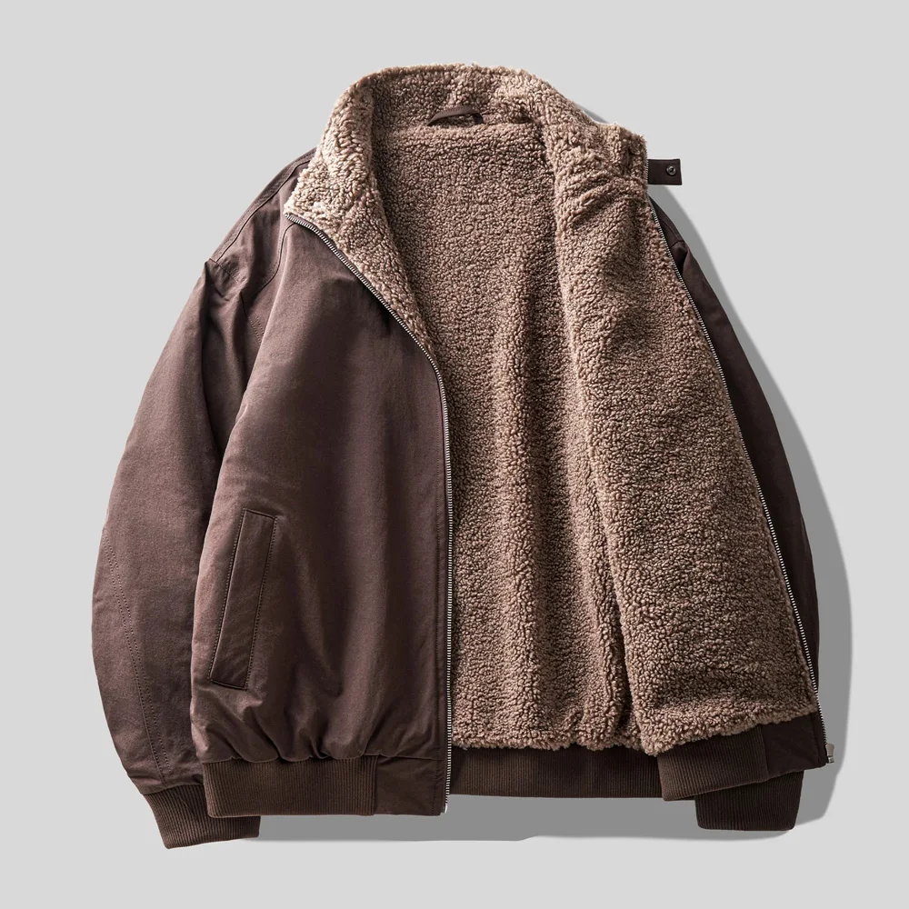 الرجال الشتاء الصوف بطانة ستراند طوق فضفاض عادية سميكة الدافئة البضائع سترة رجل وسيم الشارع الشهير موضة خمر معطف ملابس خارجية #4