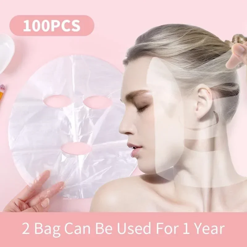 500/100pcs Disposable Face Plastic Film Full Cleaner Mask Neck Stickers Paper Transparent PE Masks Wrap Facial Care Tool Beauty