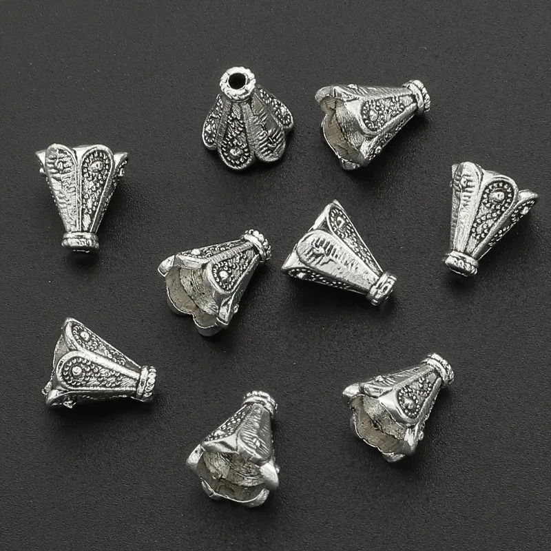 100 peças contas espaçadoras de flores de liga vintage-tampas em forma de pétala para fazer joias diy, colar de borla e conectores de brincos