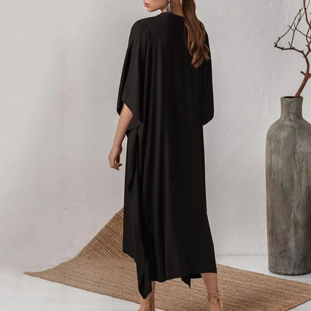 Abiti lunghi estivi per le donne estate Maxi orlo irregolare Beachwear nero mezza manica Beach Cover Up 2024 Outwear Robe Dress