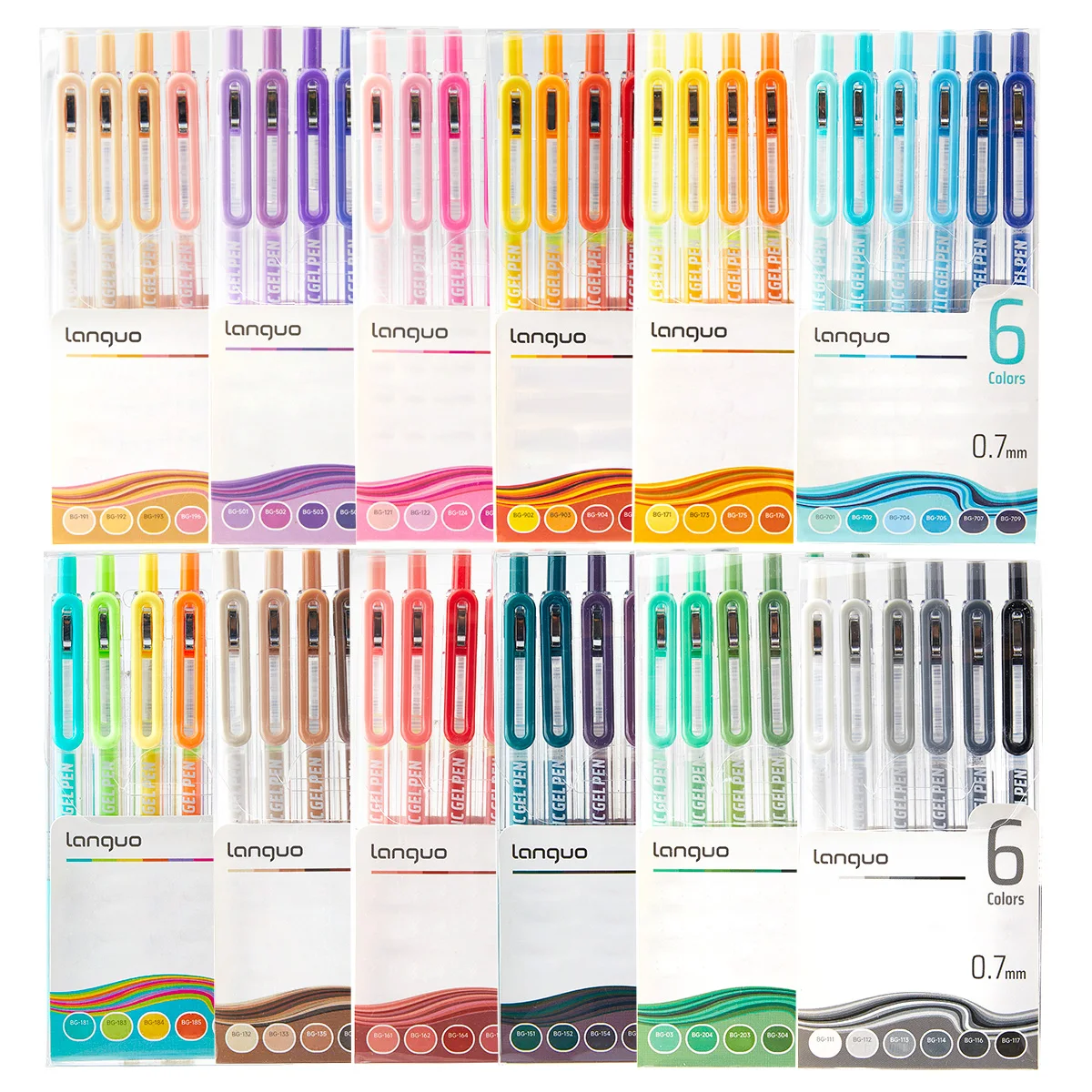 6pcs New Languo Press Type Colored Pens 0.7mm, Vibrant Colors, Large Capacity, Suitable for Journaling, Diary Writing, Marking,