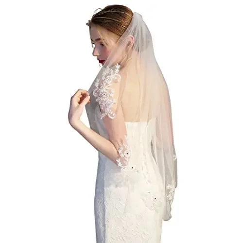 

Bridal Veil Short wedding vails with Lace Appliques and Elegant Crystal Beaded 2025