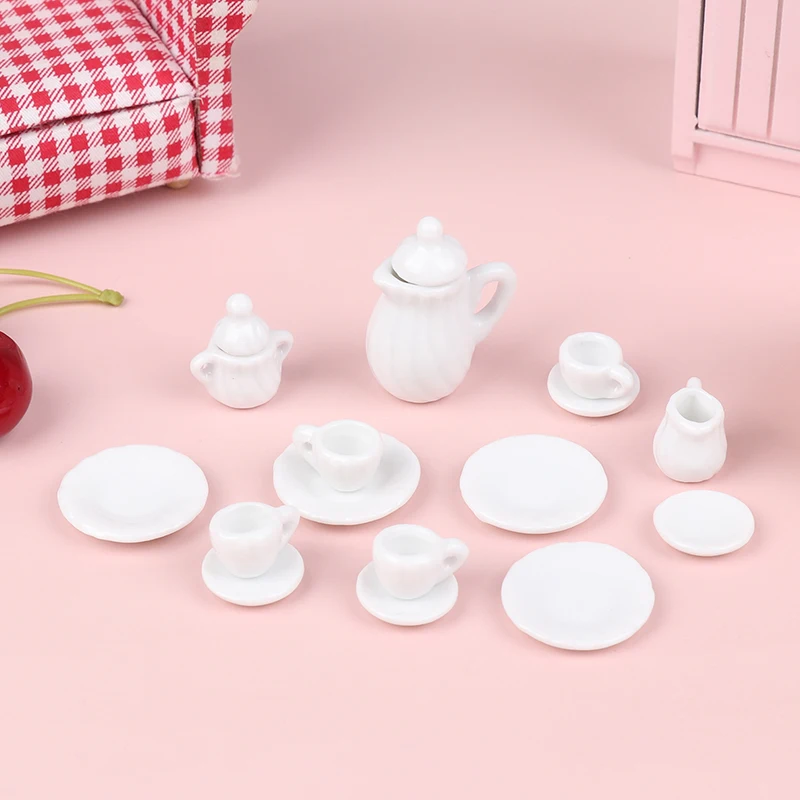 1Set 1:12 Dollhouse Miniature Porcelain Ceramic Tea Cup Set Tableware Kitchen Dollhouse Teapot DIY Toys