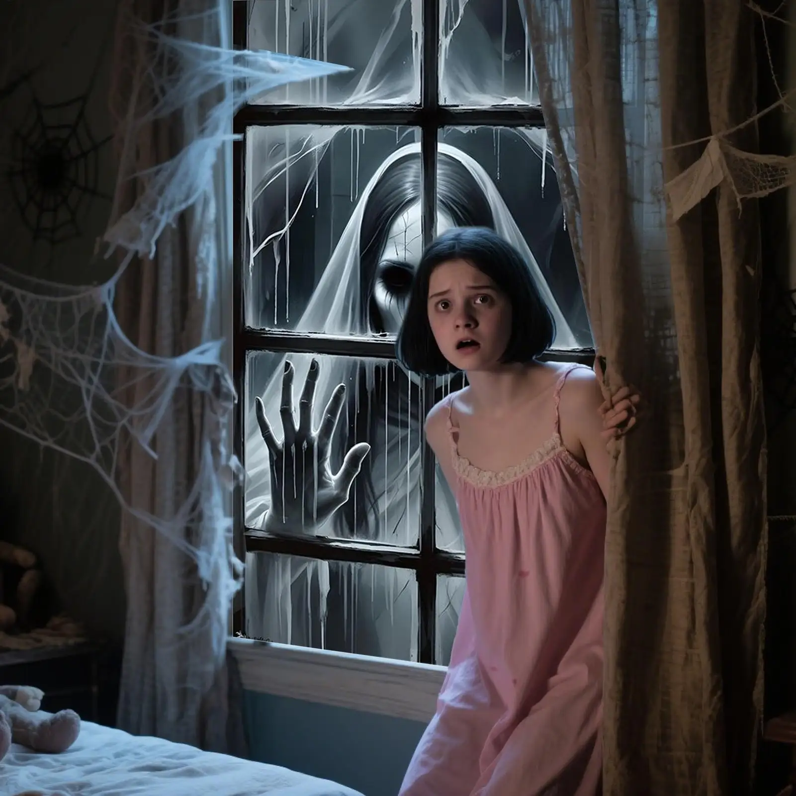 Halloween Window Cover Scary Silhouette Decorations 3D Effect Hanging Ghost Poster for Festival Haunted House Party Supplies