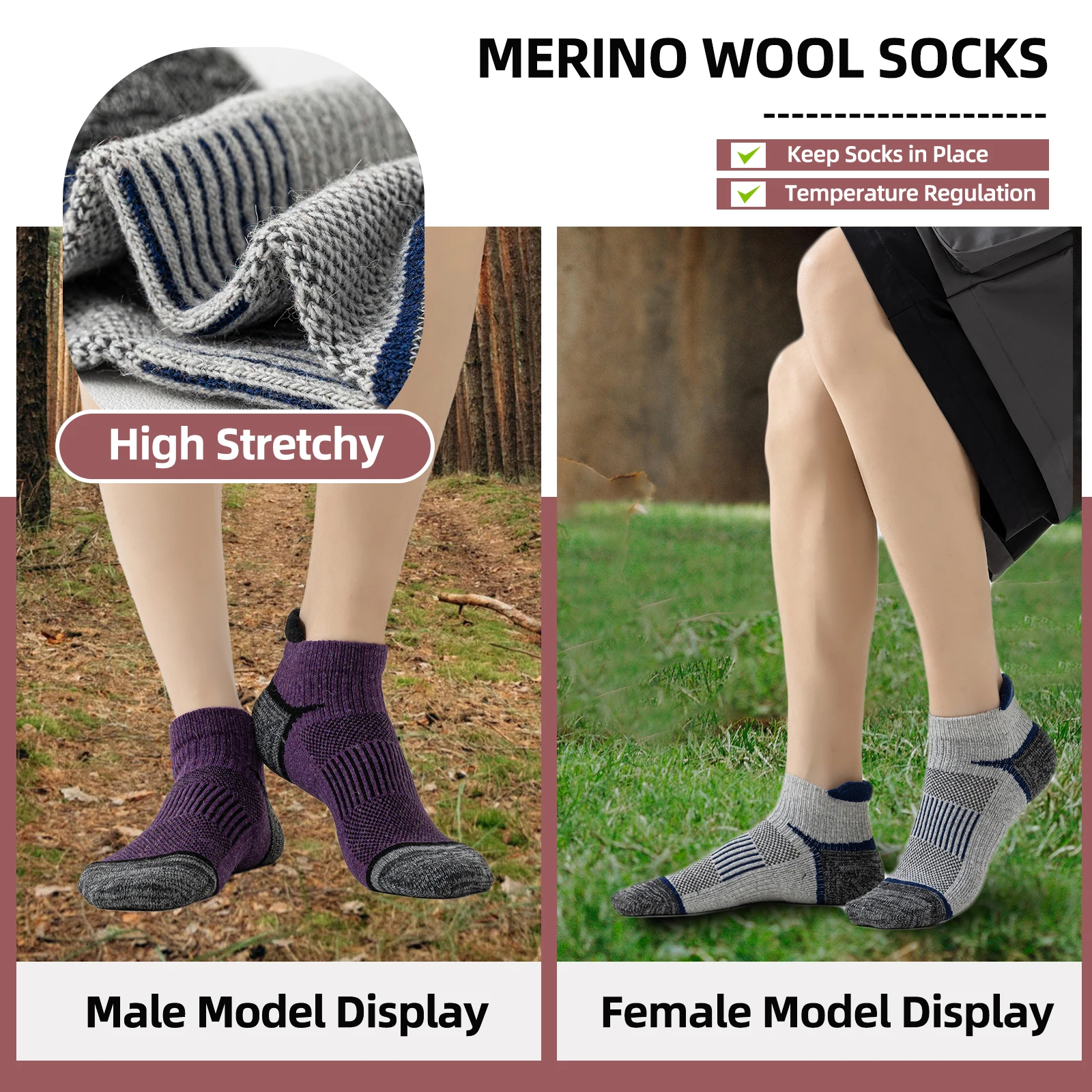 6 Pairs Men Women Merino Wool Ankle Hiking Running Socks Compression Support Thick Sports Low Cut Socks