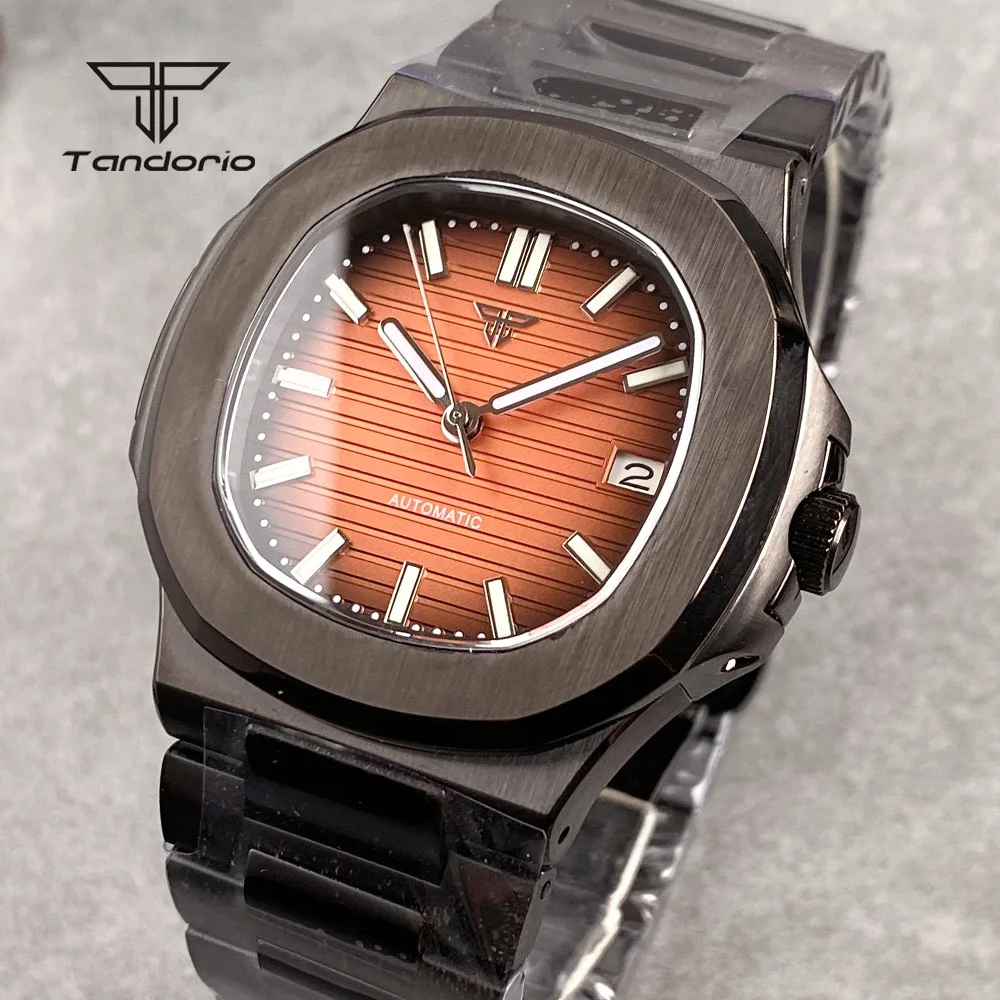 Tandorio Square Black Pvd Steel NH35 Automatic Square Watch for Men Sapphire Date Business 40mm Mechanical Wristwatch Luminous