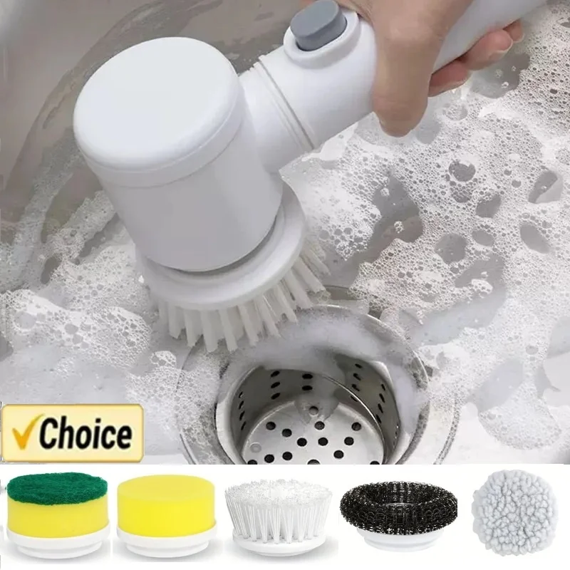 Electric Cleaning Brush 5in1 Electric Spin Scrubber Cordless Power Scrubber with Replaceable Brush Heads Handheld Power Scrubber