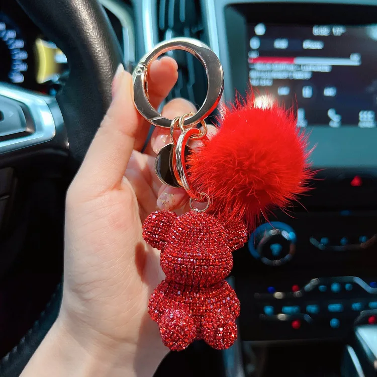Neuer Modischer Voll-Diamant-Sitzender-Bär-Schlüsselanhänger Kreativer Nerzhaar-Autoschlüsselanhänger Niedlicher Taschenanhänger Geschenk – Detail 10