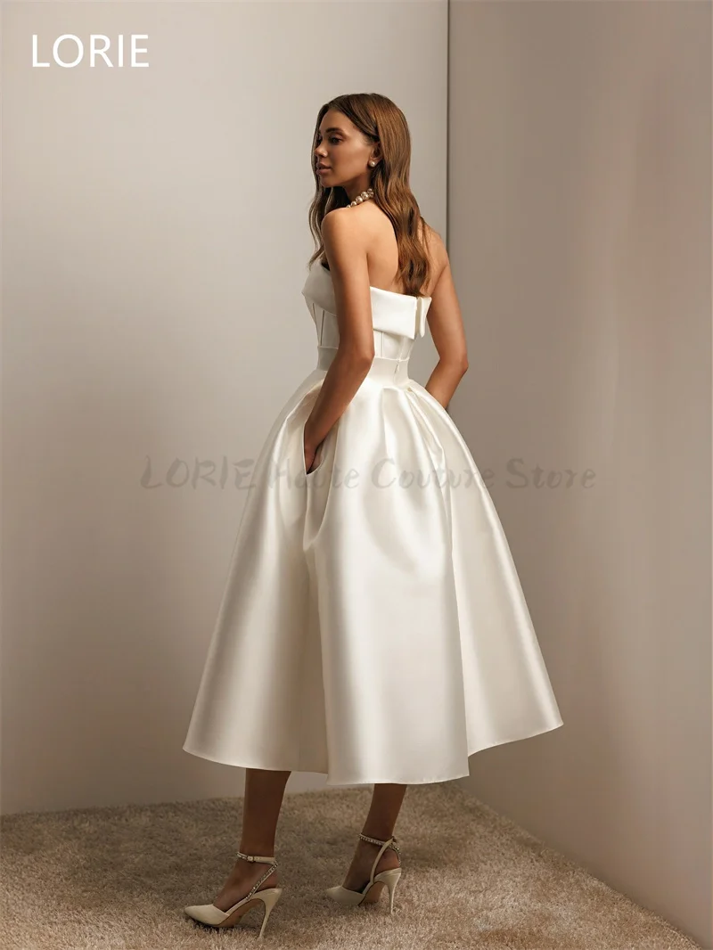 LORIE Sexy A-line Satin Wedding Dresses Mid-calf Sleeveless Bridal Gown Backless Wedding Gowns Customized 2025 image 2