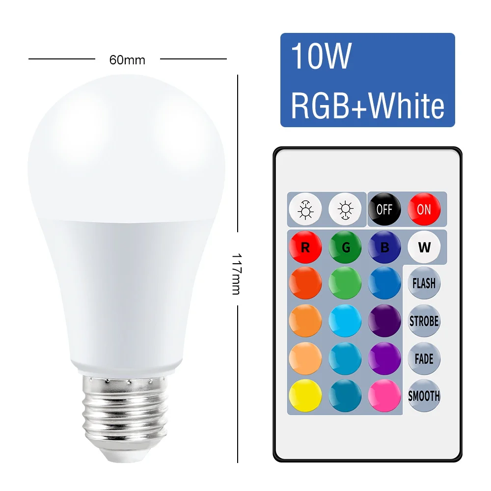 LED Bulb E27 Color Control RGBW Light Daylight 5W 10W 15W 20W 25W Multiple Watts for Living Room Bedroom Wall Light