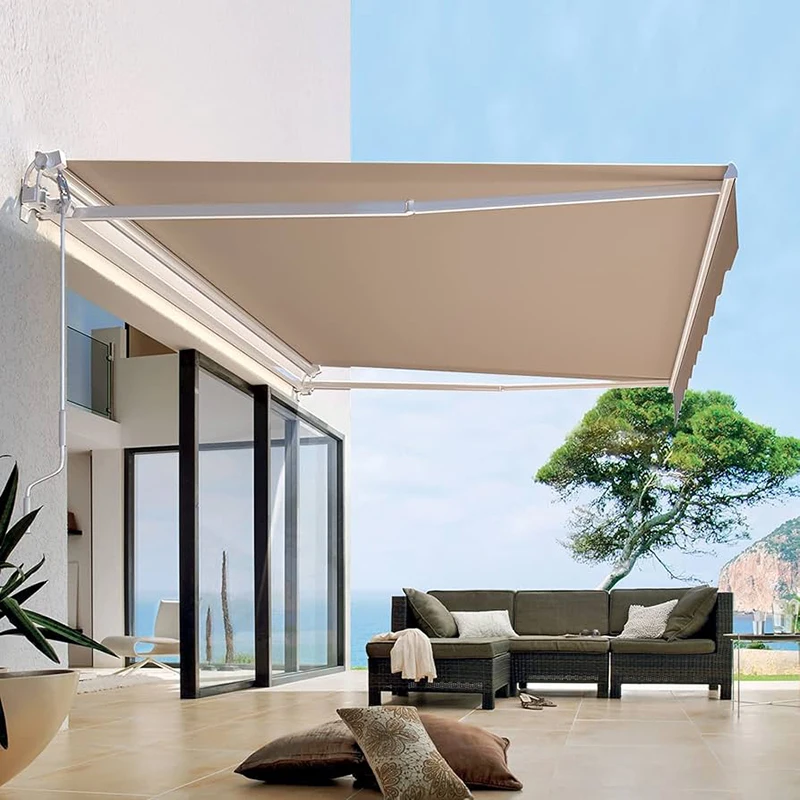 Toldo retrátil elétrico de cassete completa, à prova d'água, braço dobrável, dossel para varanda, pátio e exterior, abrigo motorizado de sol e chuva