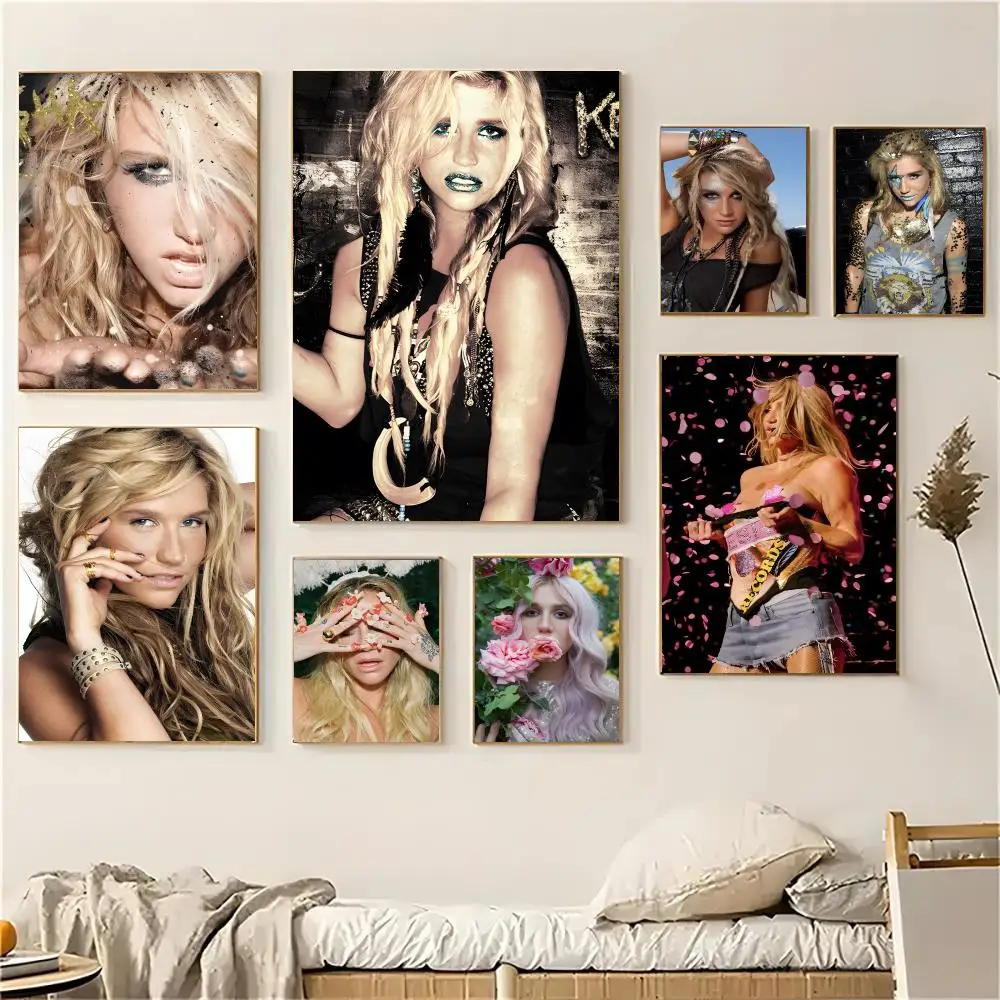 Kesha Singer Pop Rock Portrait Poster Self-adhesive Living Room Bedroom Party Bar Decor Moisture-proof Fade-resistant HD