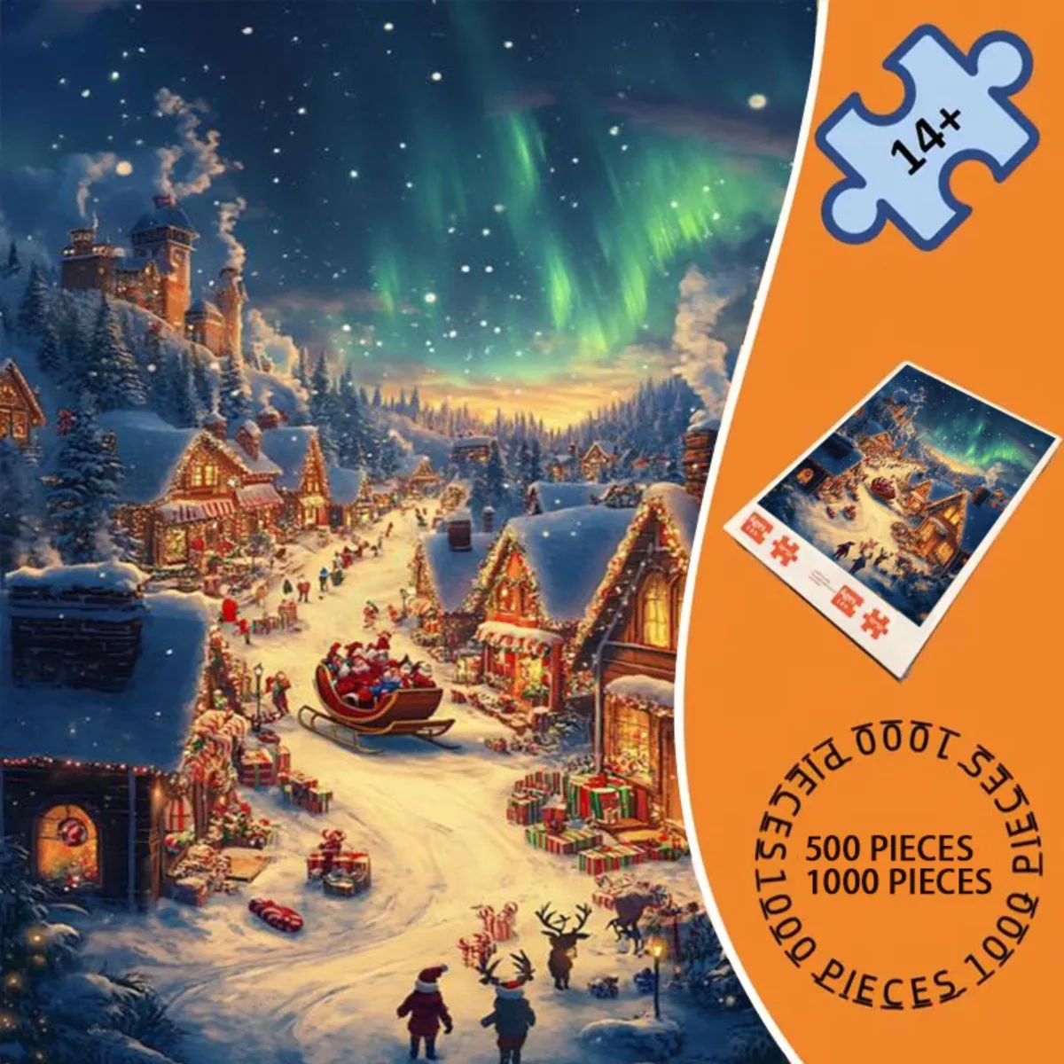 500/1000 Stück Puzzle für Erwachsene – 3D-Winterdorf mit Nord, 1000 Stück (500 farbcodierte Teile), Option, langlebiger Karton