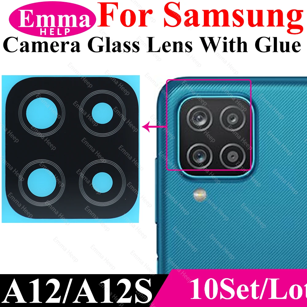 EmmaHelp10pcs/lot Rear Camera Lens for Samsung A22 5G A42 A12 A12s A32 A52 A72 4G Back Camera Glass Lens with Sticker