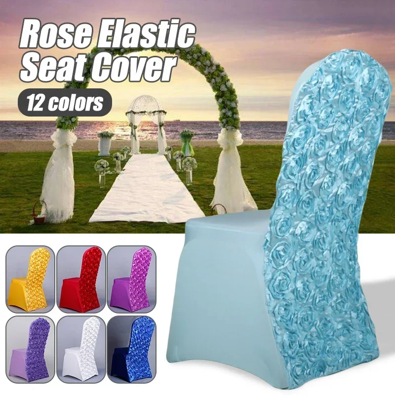 

Stretch Polyester Wedding Party Chair Covers Universal Chic Rose Chair Cover For Weddings Banquet Hotel Dining Decor